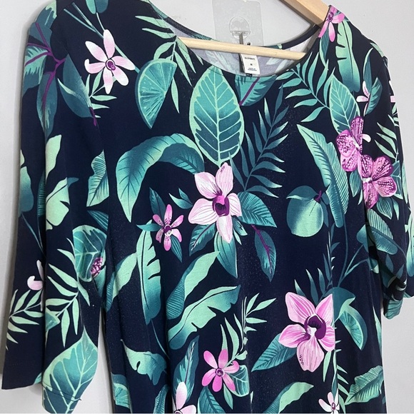 Old Navy Jersey Knit Swing Tropical Print Dress Short Sleeve Size Medium - Picture 3 of 6